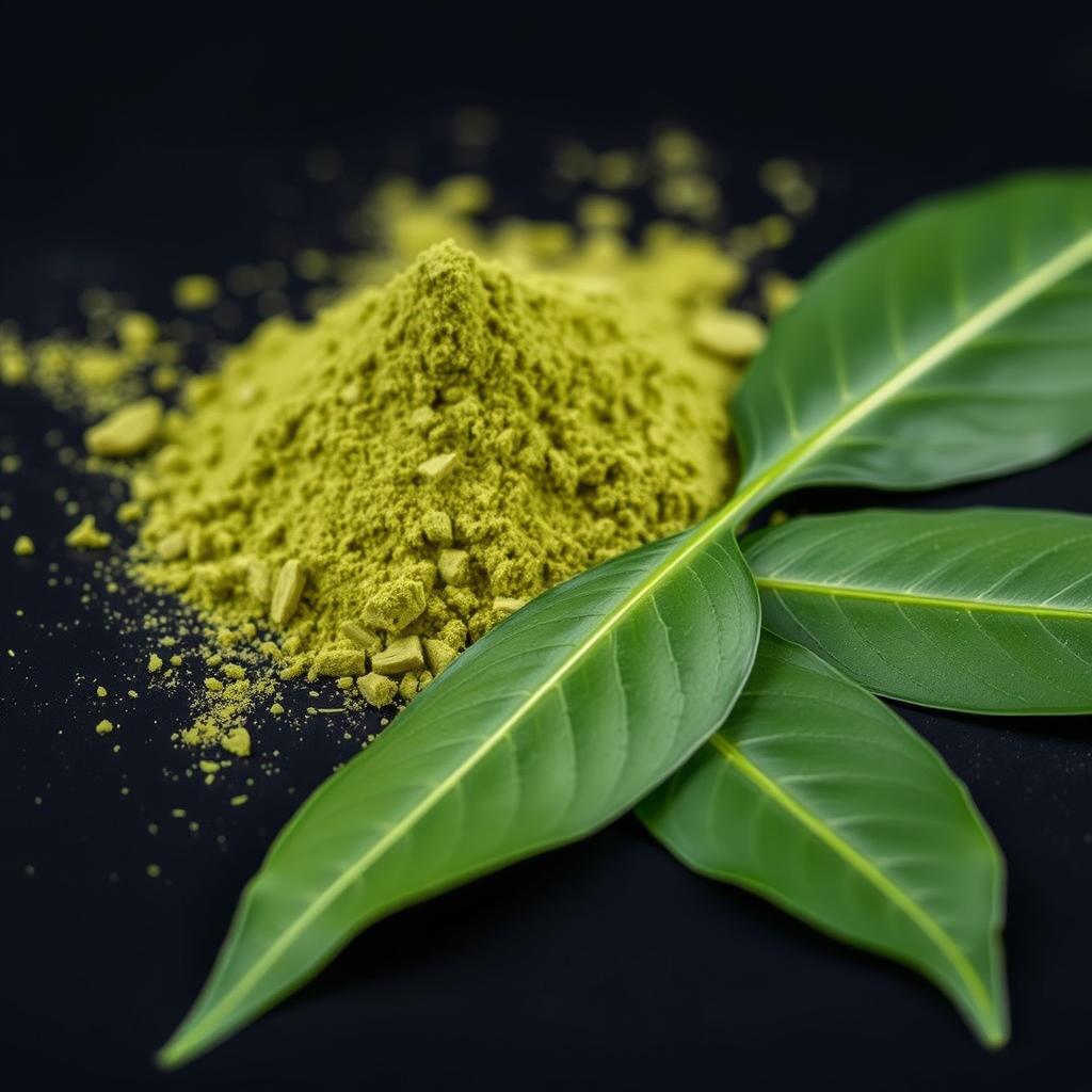 Maeng Da kratom powder and leaves